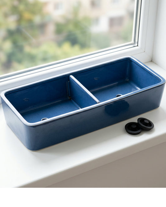 Slopt Divided Rectangular Ceramic Trough Planter 36 cm Ink Blue - Lifestyle view