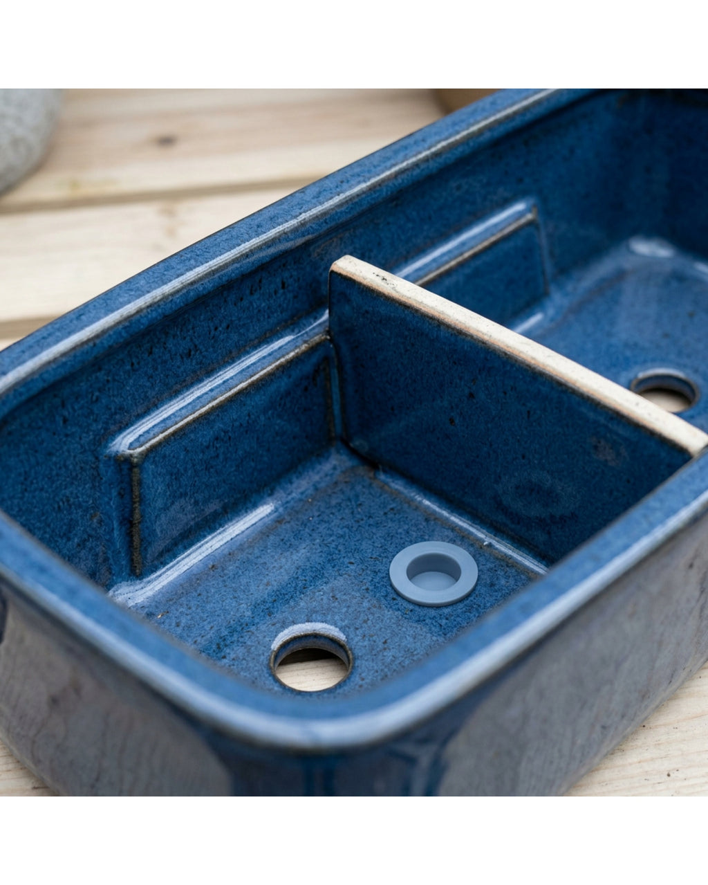 Slopt Divided Rectangular Ceramic Trough Planter 36 cm Ink Blue - Detail view