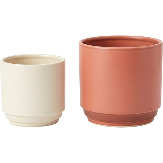 Slopt Ceramic Cachepot Set of 2 Cream and Muted Coral - Product view