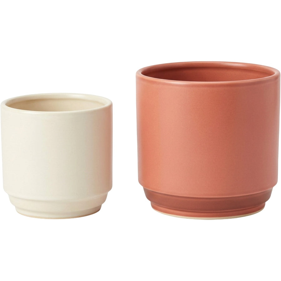 Slopt Ceramic Cachepot Set of 2 Cream and Muted Coral